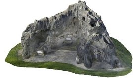 Ergebnis des SfM: texturiertes Oberflächenmodell der Lourdesgrotte in Hausen am Bussen, welches entsprechend weiterverarbeitet werden kann.