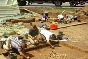 Ausgrabungen in den mesolithischen Fundstellen.
