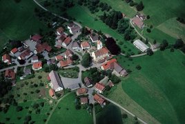 Luftbildaufnahme des Dorfkerns von Heiligenberg-Betenbrunn